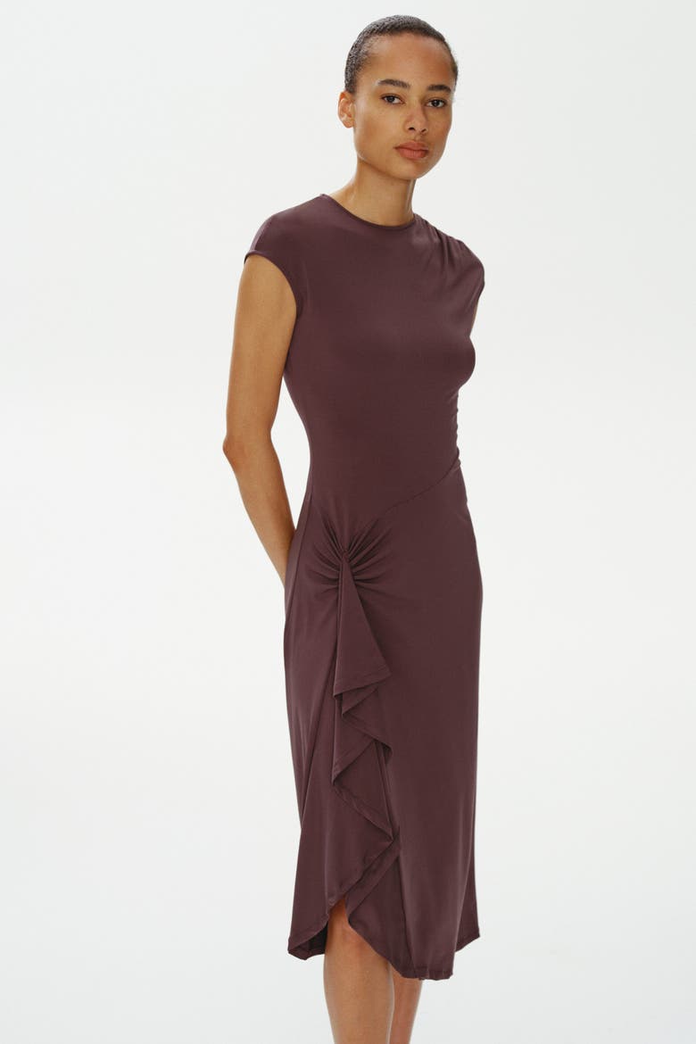 Draped-panel Jersey Dress, Alternate, color, Dark brown