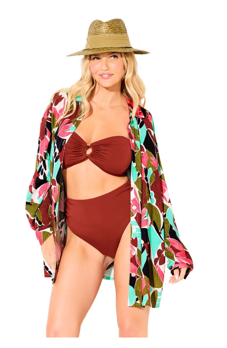 Swimsuits for All Oversized Buttondown Lounge Cover Up Shirt, Main, color, Abstract Island