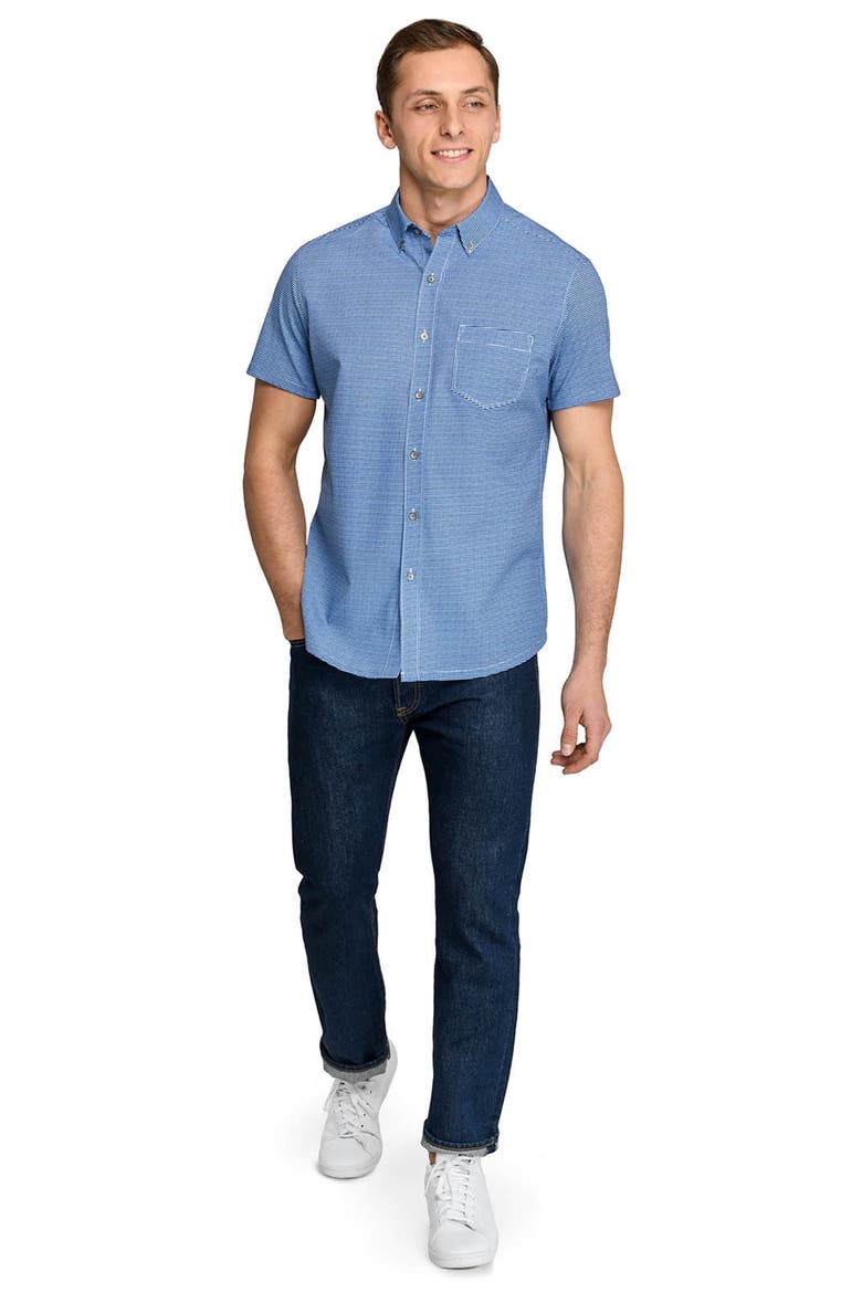 Slim Fit Micro Square Reworked Short Sleeve Button-Down Shirt, Alternate, color, NAVY