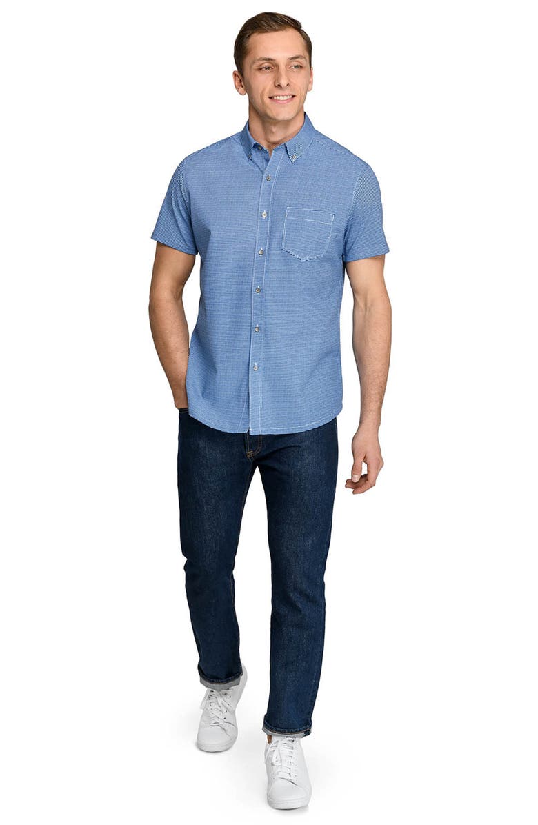 W.R.K Slim Fit Micro Square Reworked Short Sleeve Button-Down Shirt, Alternate, color, Navy