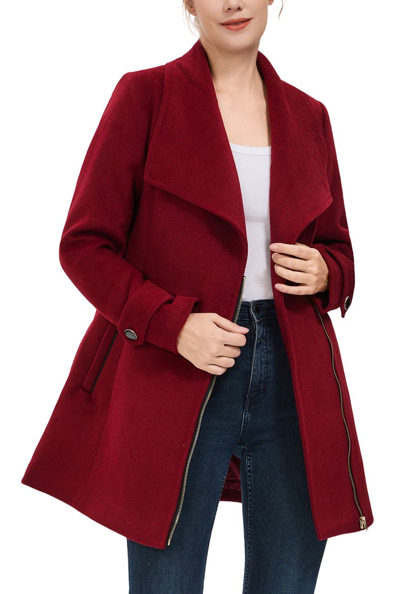 Women's Kinsley Wool Blend Zip Front Walking Coat, Alternate, color, Wine