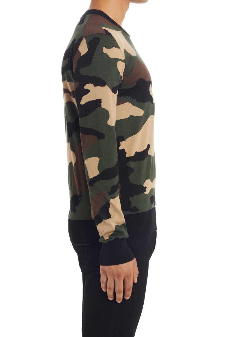Intarsia Camouflage Silk Crewneck Sweater, Alternate, color, VARIANTE ABBINATA