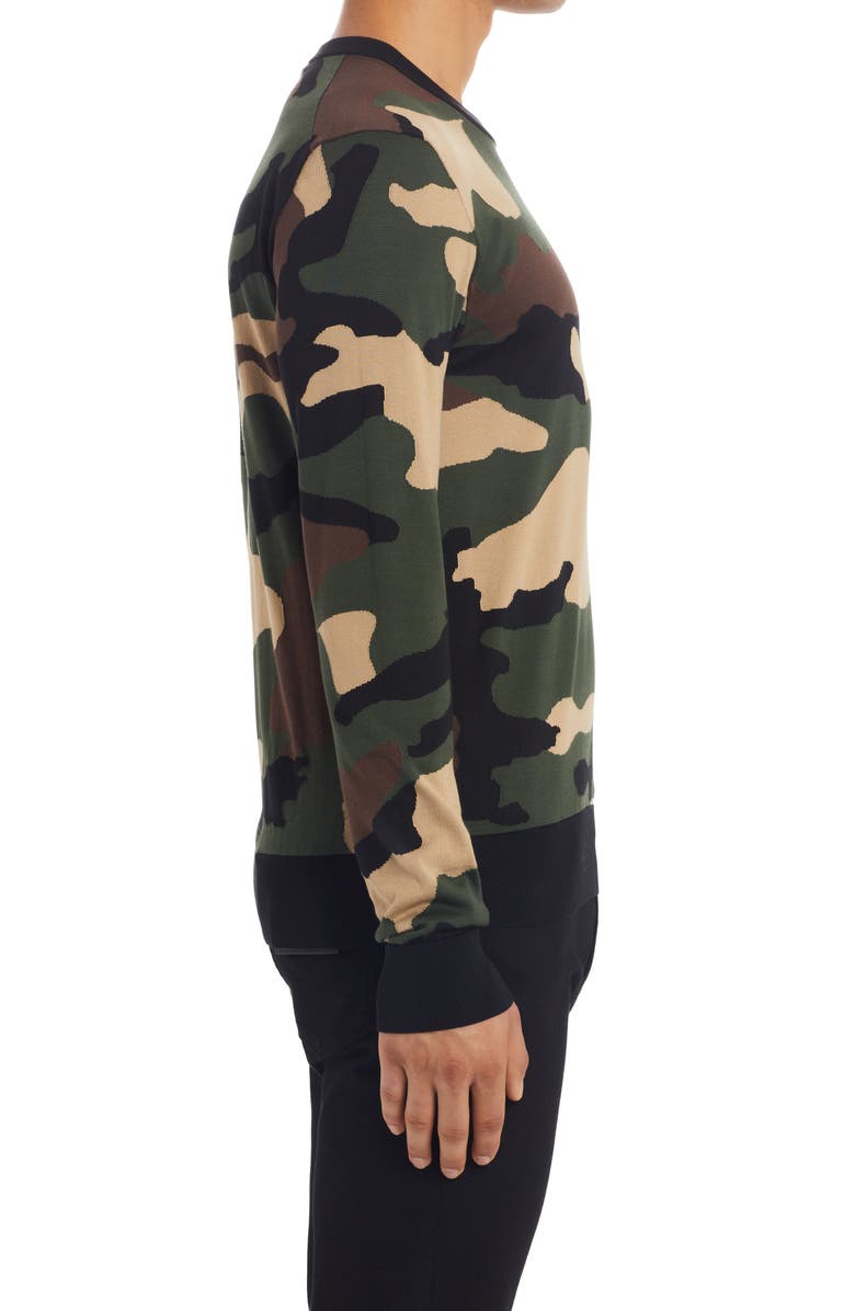 Dolce&Gabbana Intarsia Camouflage Silk Crewneck Sweater, Alternate, color, 