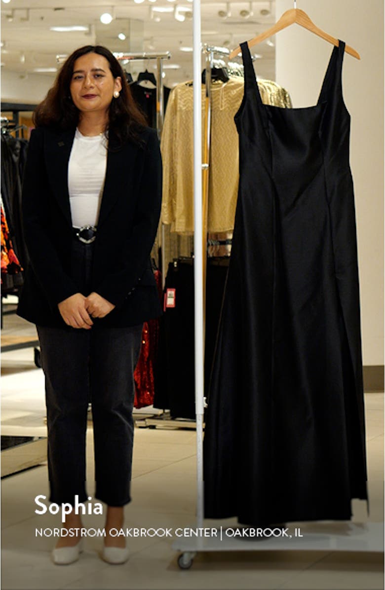 Square Neck Satin A-Line Gown, sales video thumbnail