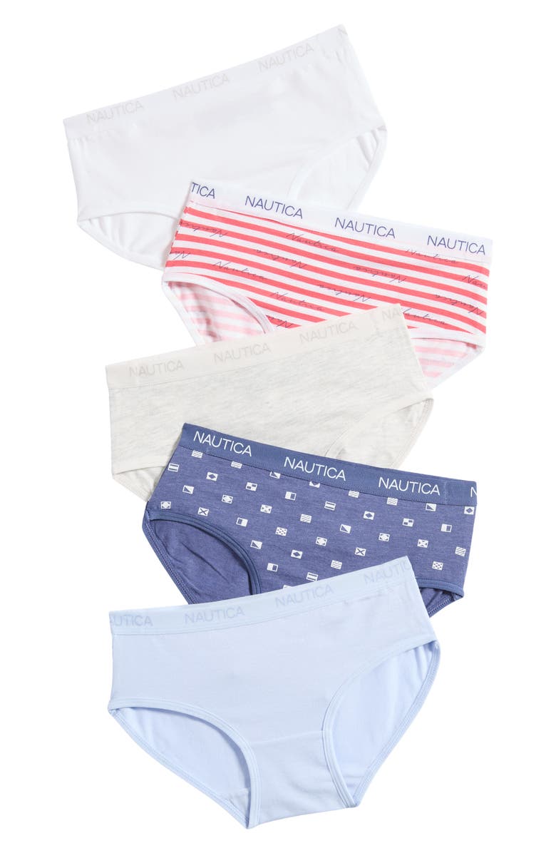 Nautica Kids' 5-Pack Assorted Stretch Cotton Briefs, Main, color, Claret Red Logo Stripe/