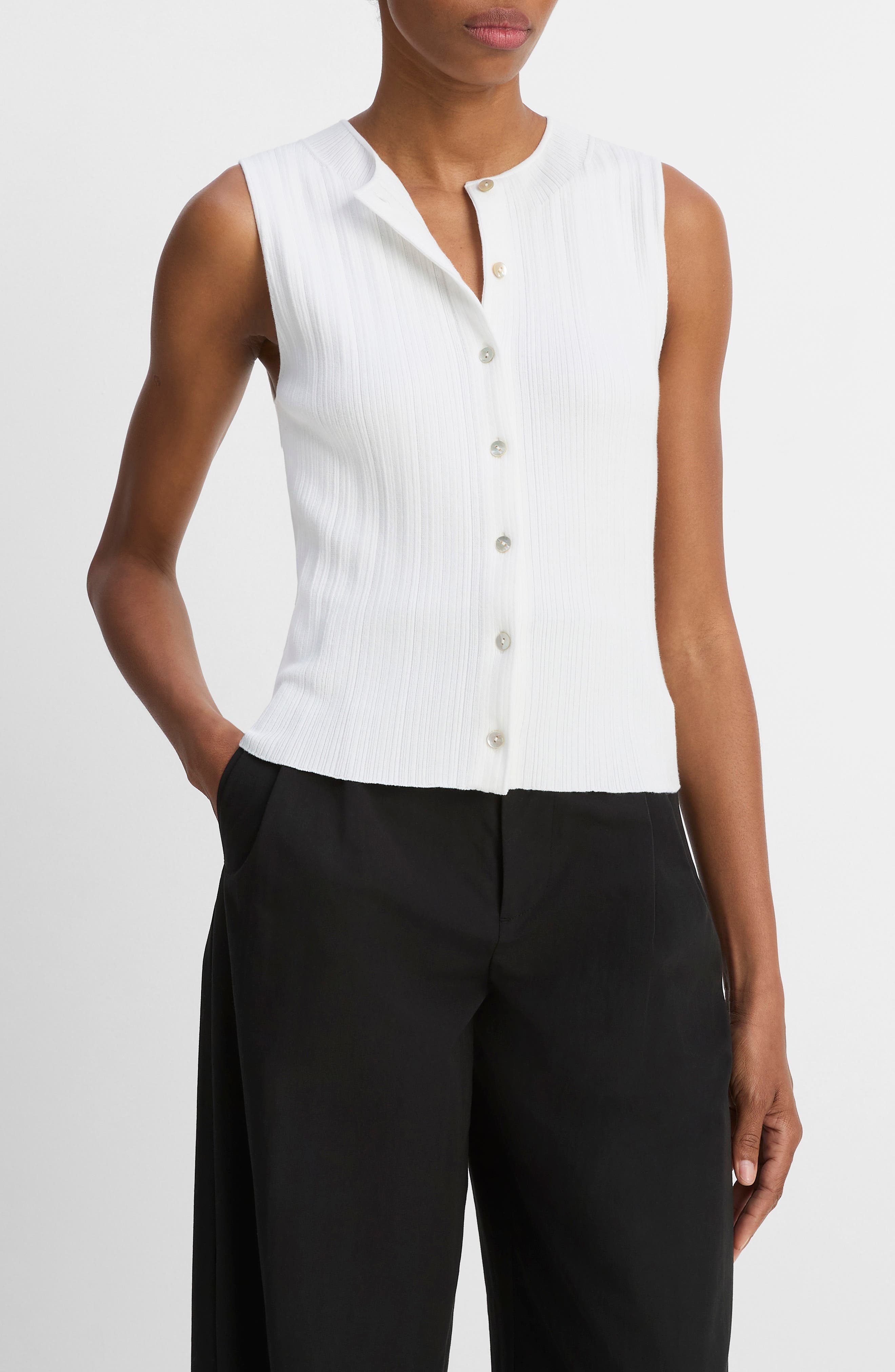 Vince Variegated Rib Sleeveless Cotton Sweater