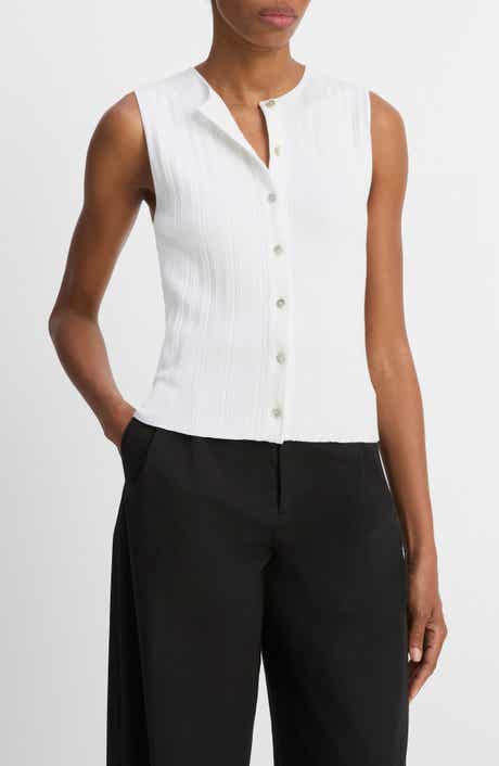Vince Variegated Rib Sleeveless Cotton Sweater