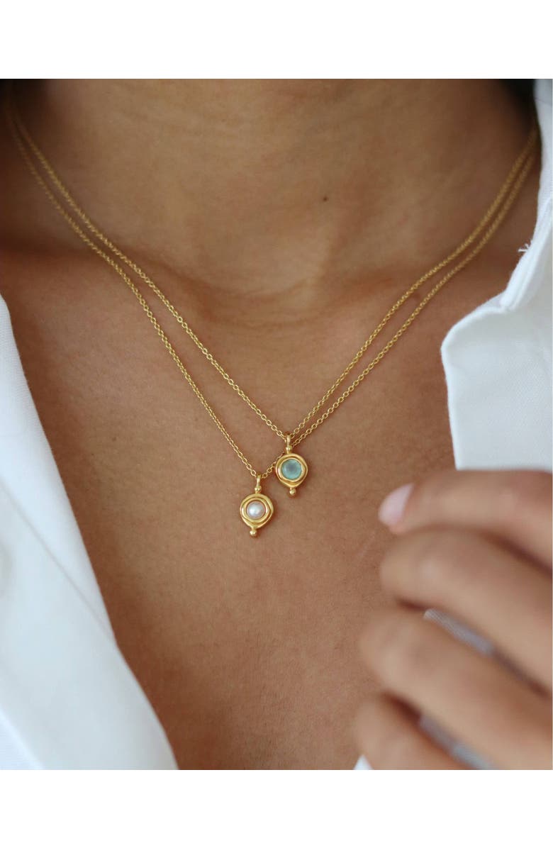 Ottoman Hands Birthstone Pendant Necklace, Alternate, color, March