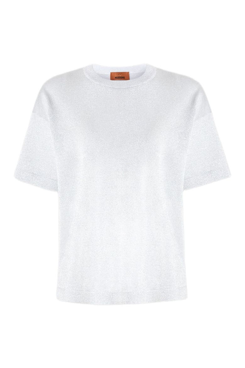 Oversized Crewneck Sweater In Lamé Viscose With Whetstone Sleeves, Alternate, color, Silver
