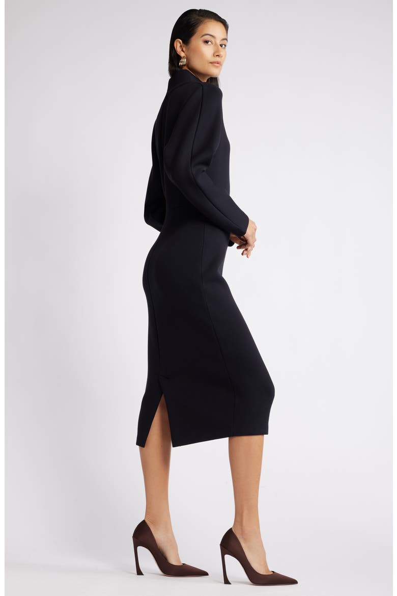 Mock Neck Midi Dress, Alternate, color, BLACK