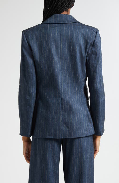 Veronica Beard Obie Pinstripe Linen Blend Dickey Jacket In Blue