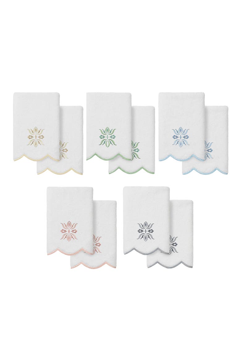 Flower Crest Embroidered Scallop 2-Piece Towel Set, Alternate, color, WHITE/ GRAY