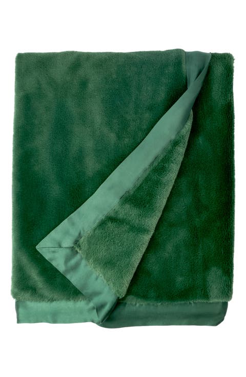 Luxe Satin Trim Faux Fur Throw Blanket