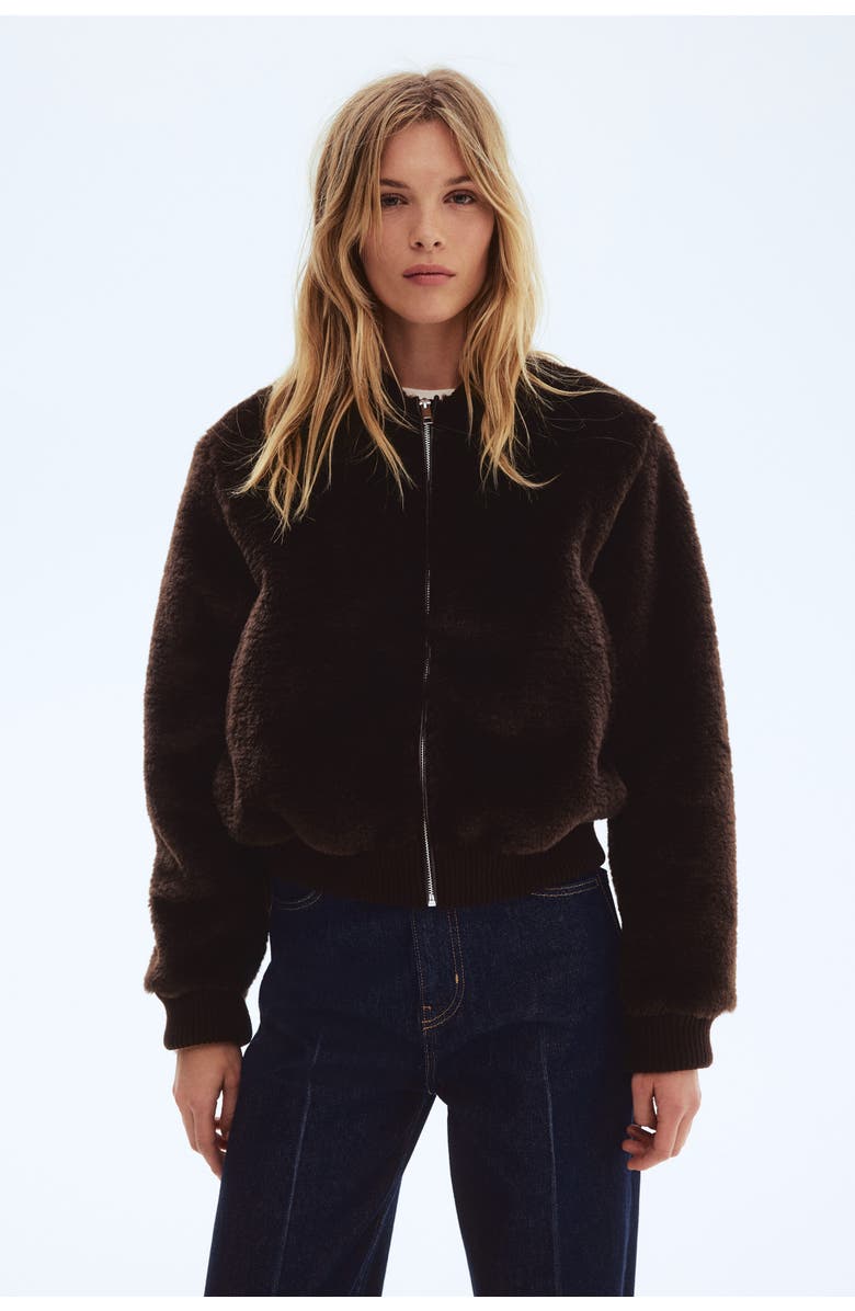 H&M Pile Bomber Jacket, Alternate, color, Dark Brown