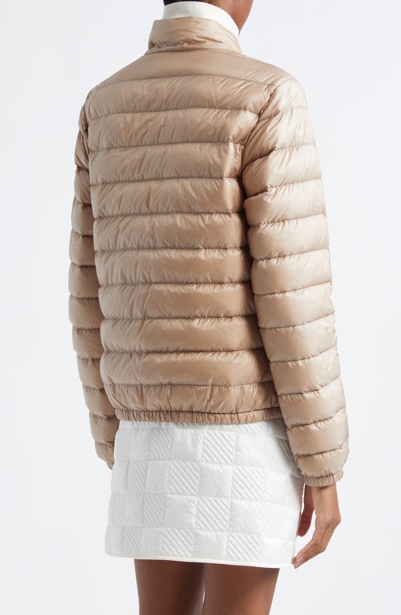 Moncler Lans Channel Quilted Down Moto Jacket, Alternate, color, Faded Beige