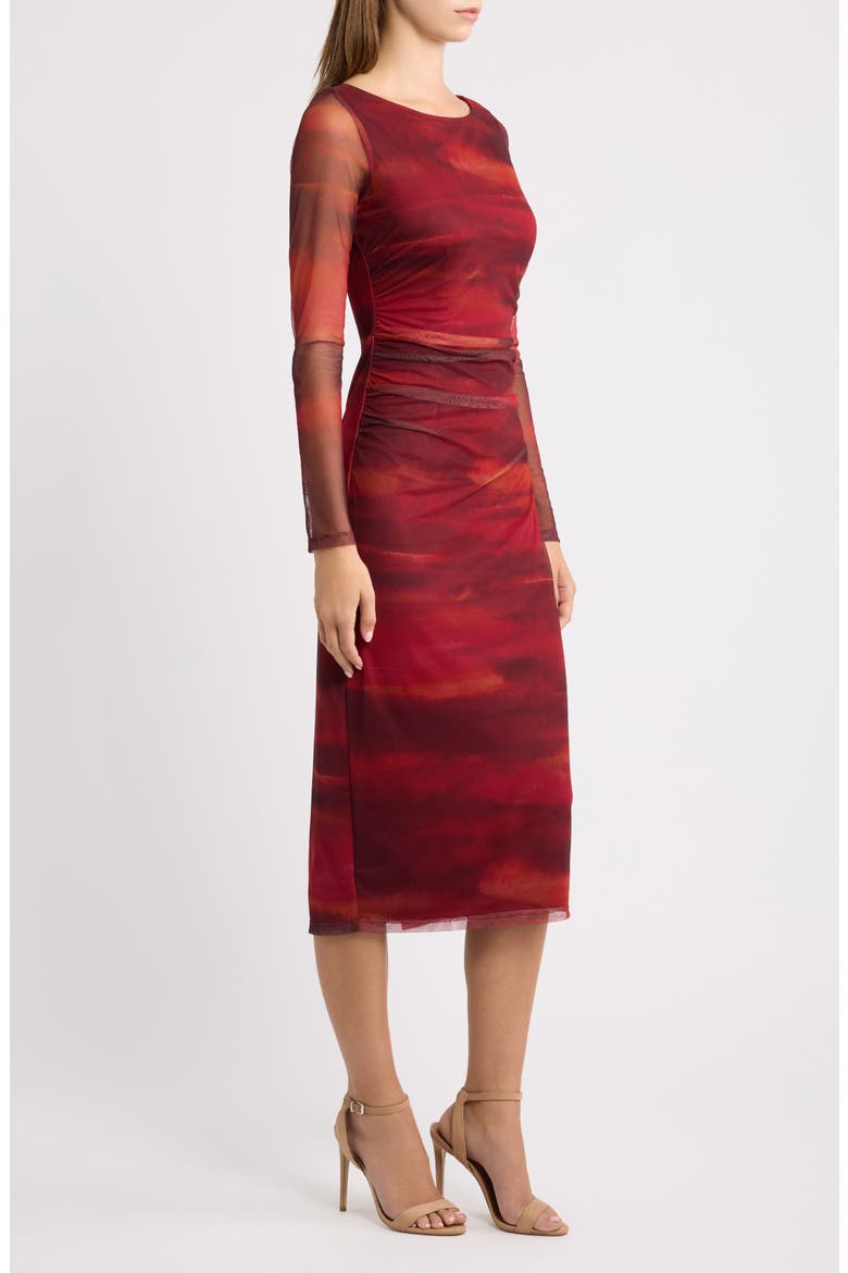 Long Sleeve Mesh Body-Con Dress, Alternate, color, RUST