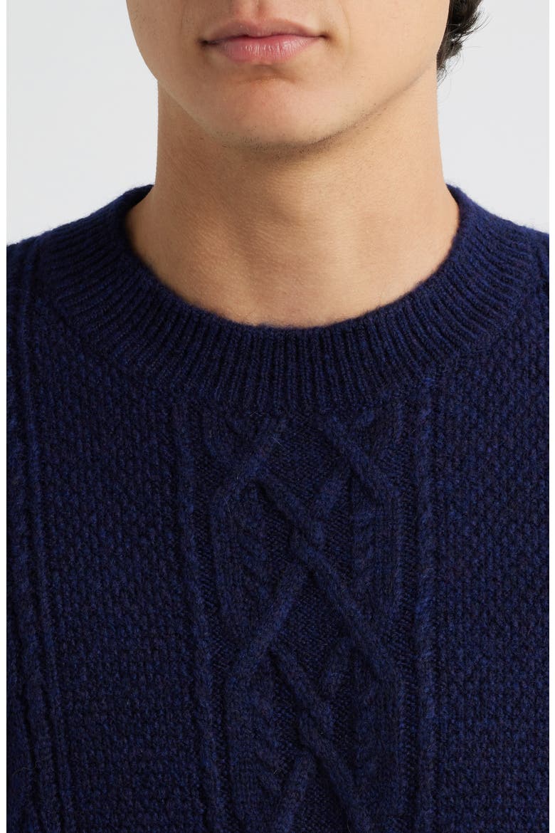 Hyatt Brushed Cable Crewneck Sweater, Alternate, color, NAVY