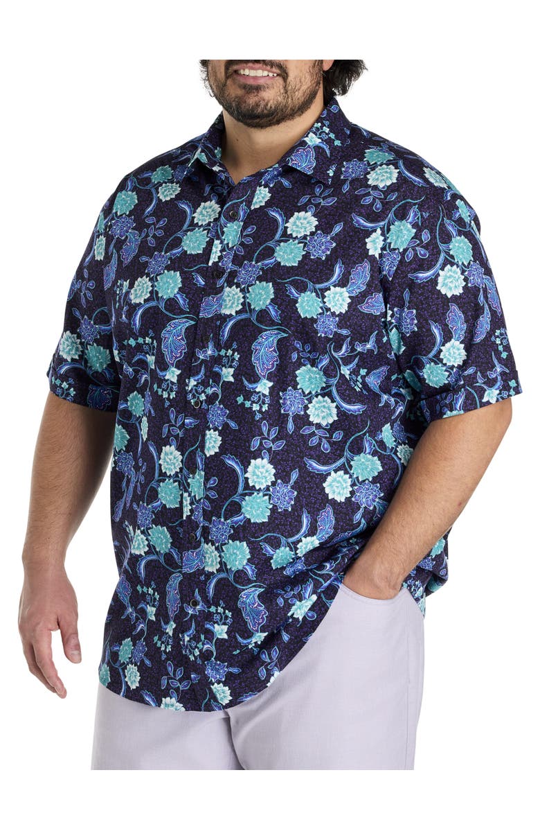 Synrgy by DXL Big & Tall Paisley Floral Print Sport Shirt, Main, color, Black Purple