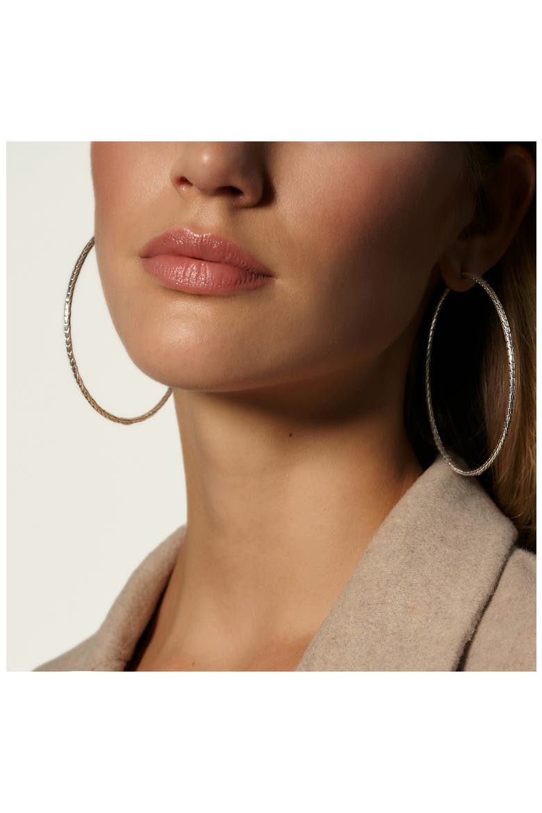 Carved Chain Hoop Earrings, Silver, 76.5mm, Alternate, color, SILVER