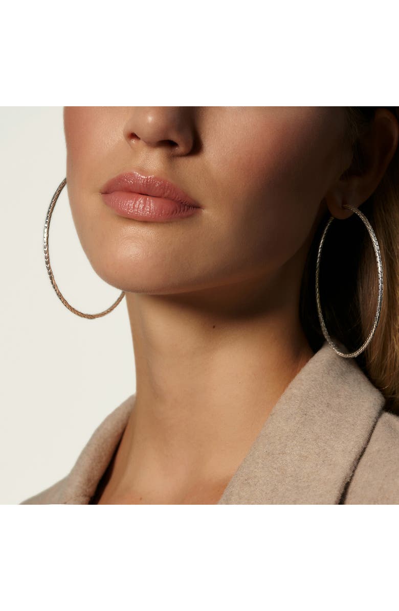 John Hardy Carved Chain Hoop Earrings, Silver, 76.5mm, Alternate, color, 