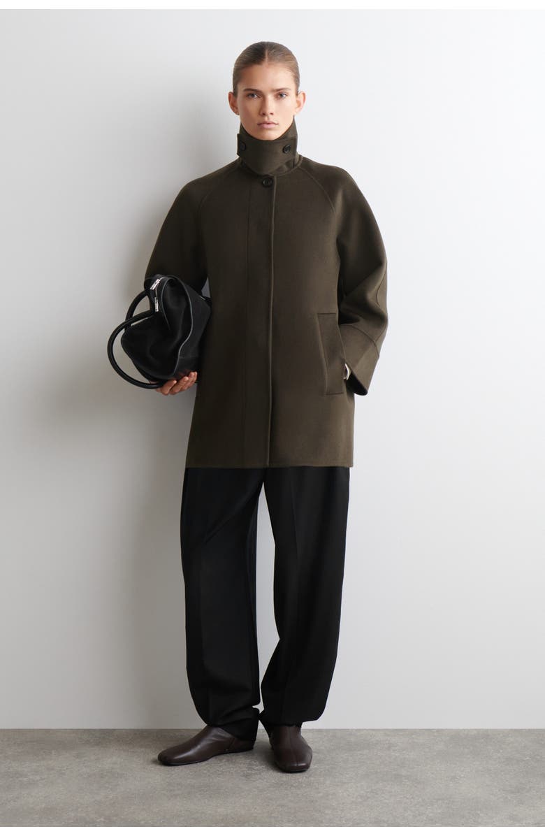 COS Mock-Neck Double-Faced Wool Short Coat, Main, color, Brown