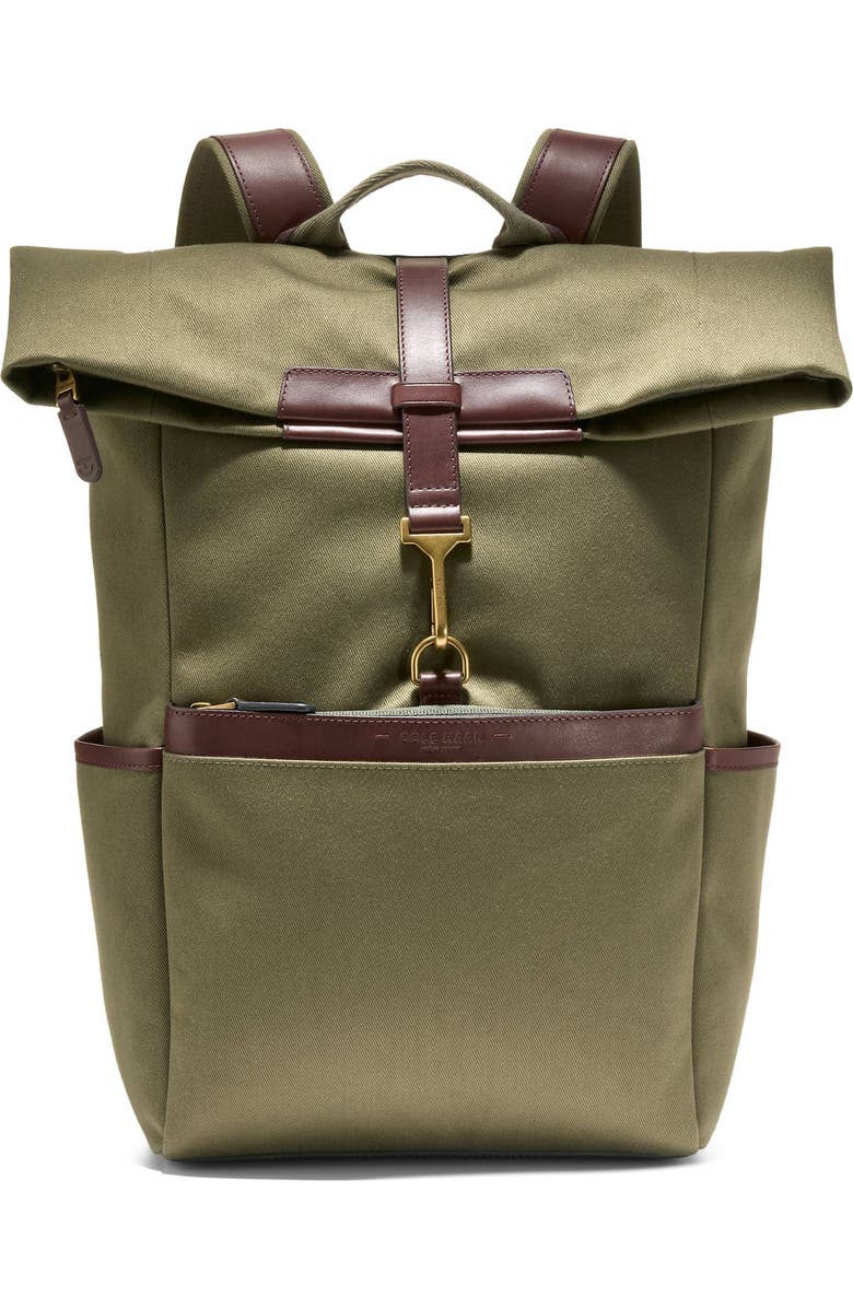 Cole Haan Judson Brushed Twill Backpack, Main, color, Olive Green/ Ch Madiera