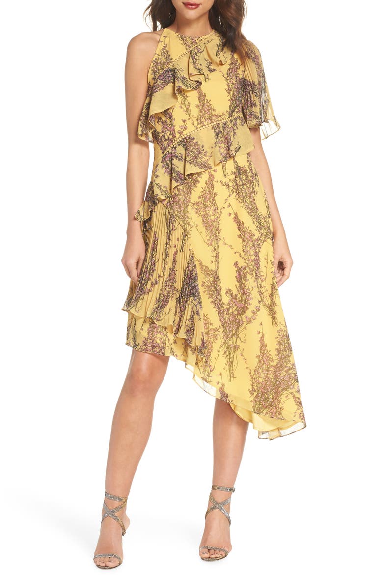 Asymmetrical Ruffle Dress, Main, color, GOLDEN WILDFLOWER FLORAL