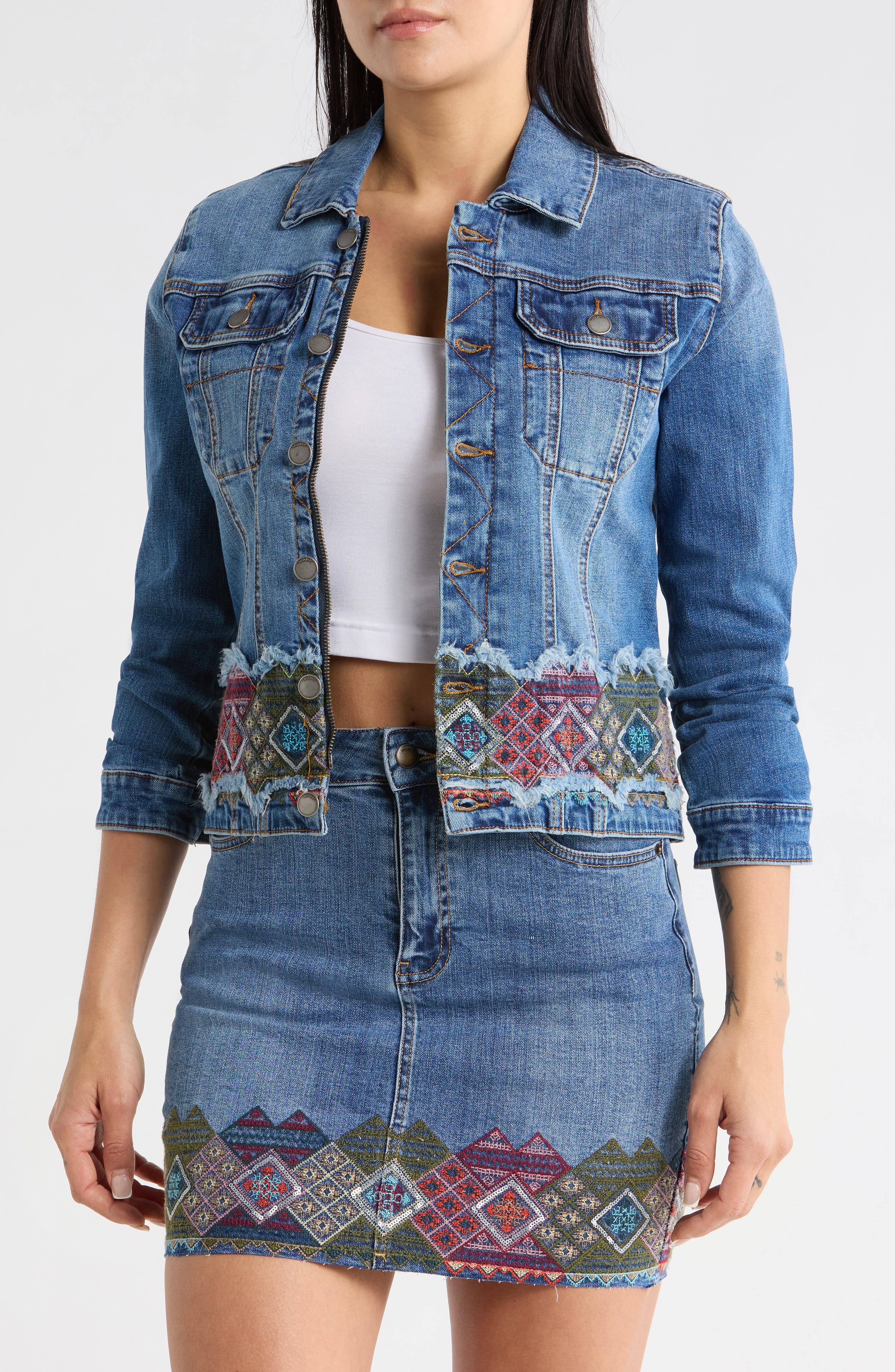 Desigual Embroidered Crop Denim Jacket