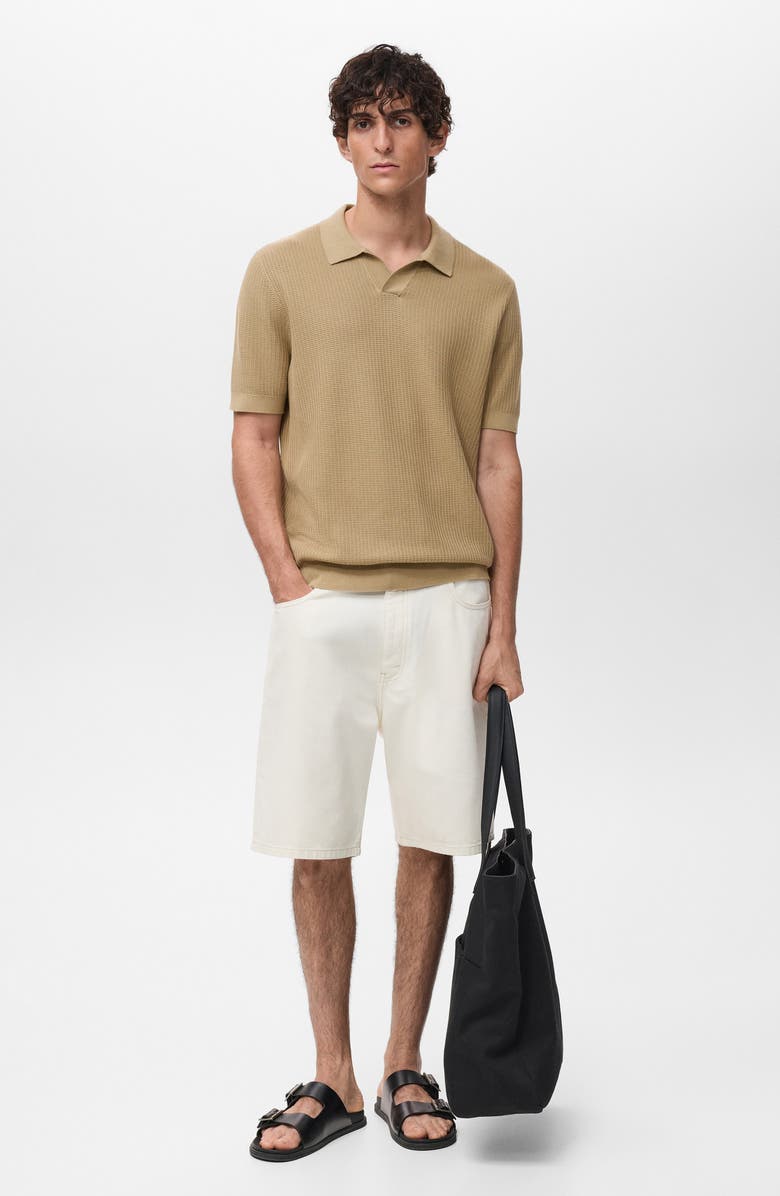 MANGO Rib Johnny Collar Polo, Alternate, color, Beige