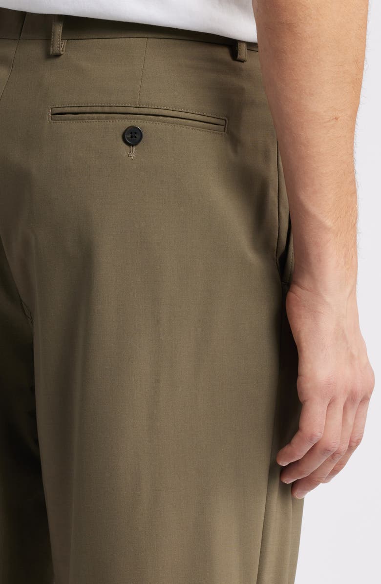 Theory Relaxed Fit Pleated Stretch Wool Dress Pants, Alternate, color, Moss - F03