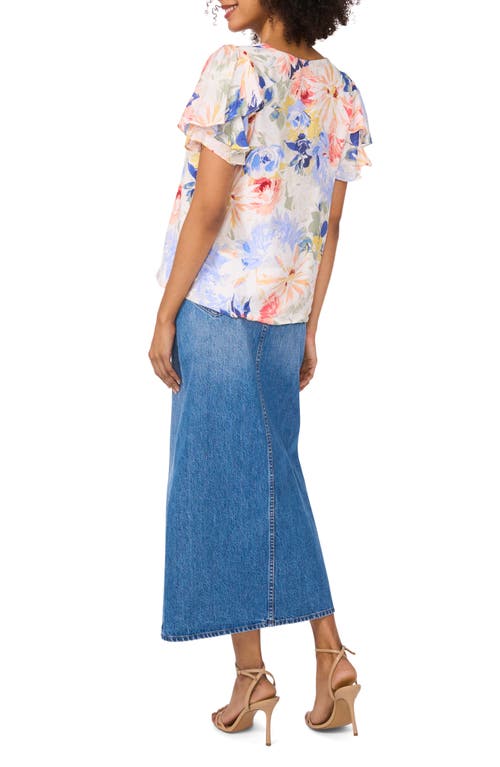 Shop Vince Camuto Floral Tulip Sleeve Top In Ultra White