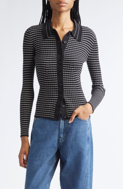 Stripe Rib Collared Cardigan