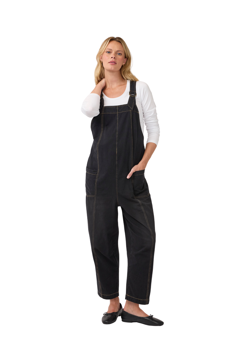 Ankle Tapered Leg Denim Maternity Overall, Main, color, Black Wash