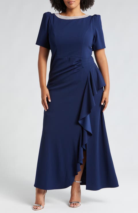 Embellished Ruffle Gown (Plus)