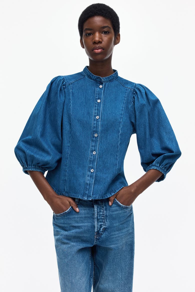 Denim Blouse, Alternate, color, Denim blue