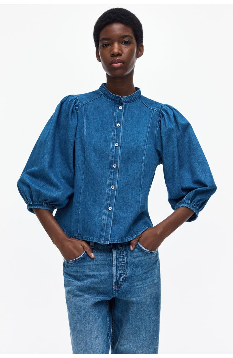 H&M Denim Blouse, Alternate, color, Denim Blue