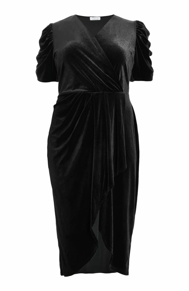 QUIZ Plus Size Velvet Wrap Midi Dress, Alternate, color, 