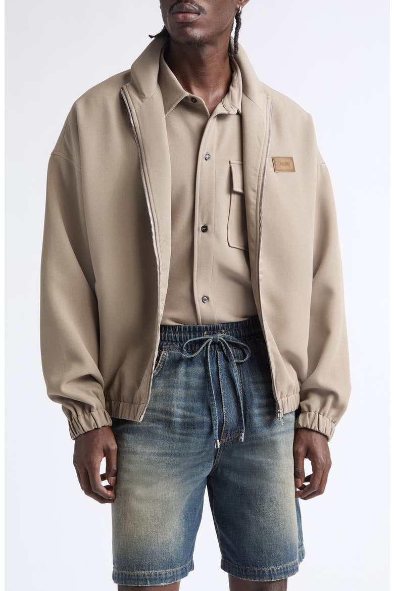 Logo Patch Stretch Cady Track Jacket, Main, color, DARK SAND