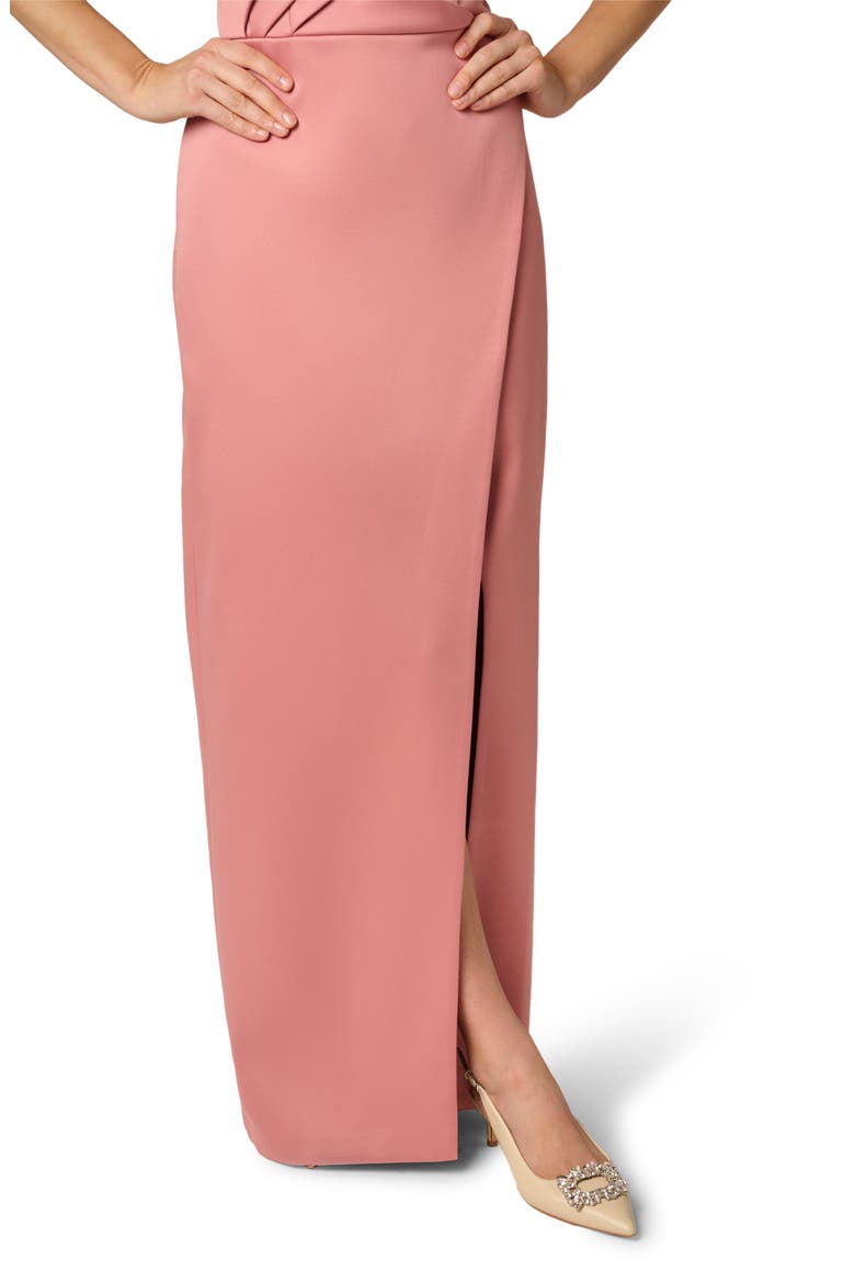 Pleat Detail Strapless Duchess Satin Column Gown, Alternate, color, ROSE