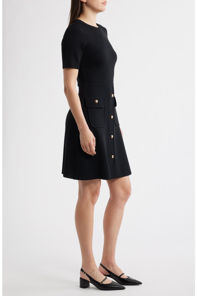 Patch Pocket A-Line Sweater Dress, Alternate, color, BLACK