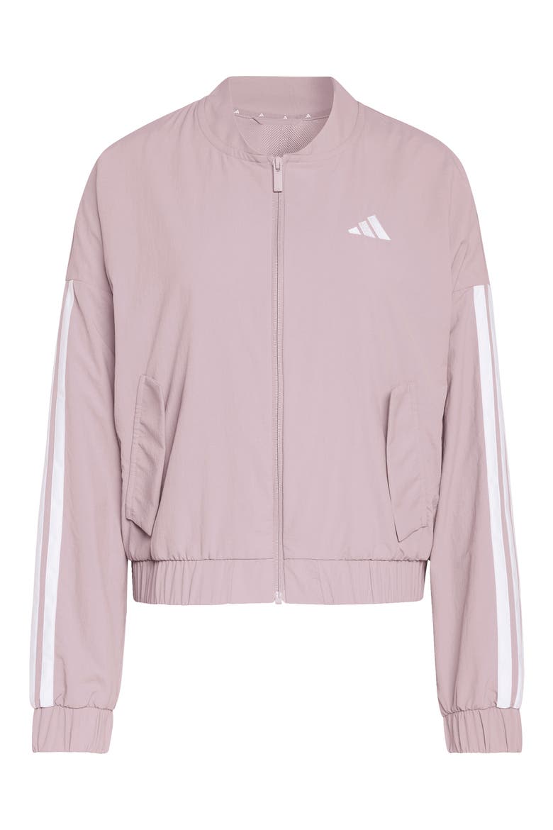 3-Stripes Woven Bomber Jacket, Alternate, color, PRELOVED FIG/ WHITE