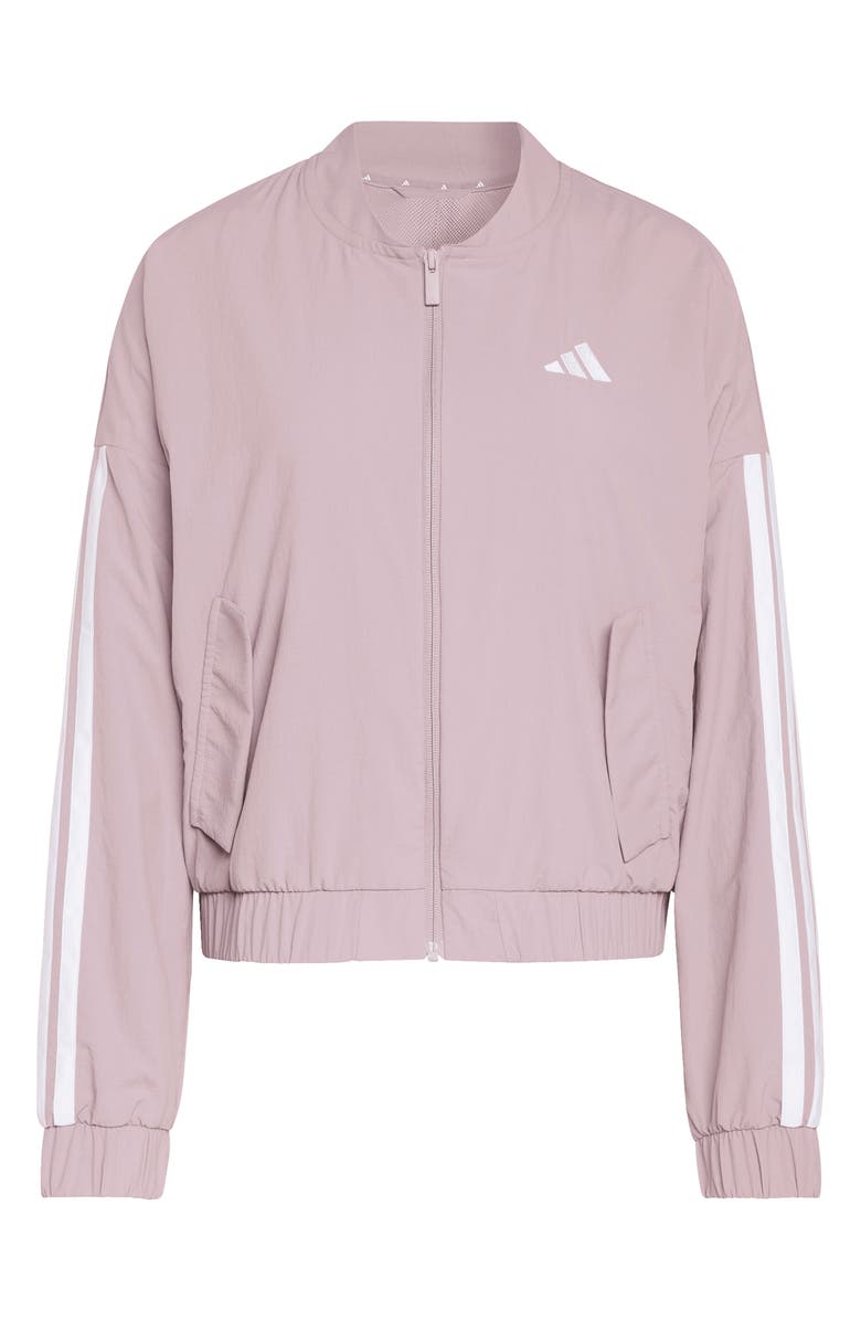 adidas 3-Stripes Woven Bomber Jacket, Alternate, color, Preloved Fig/ White