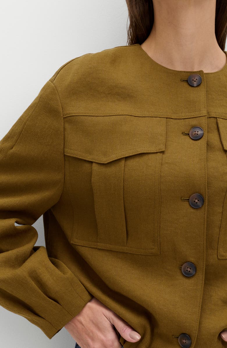 M&S Collarless Jacket, Alternate, color, Mossy Brown