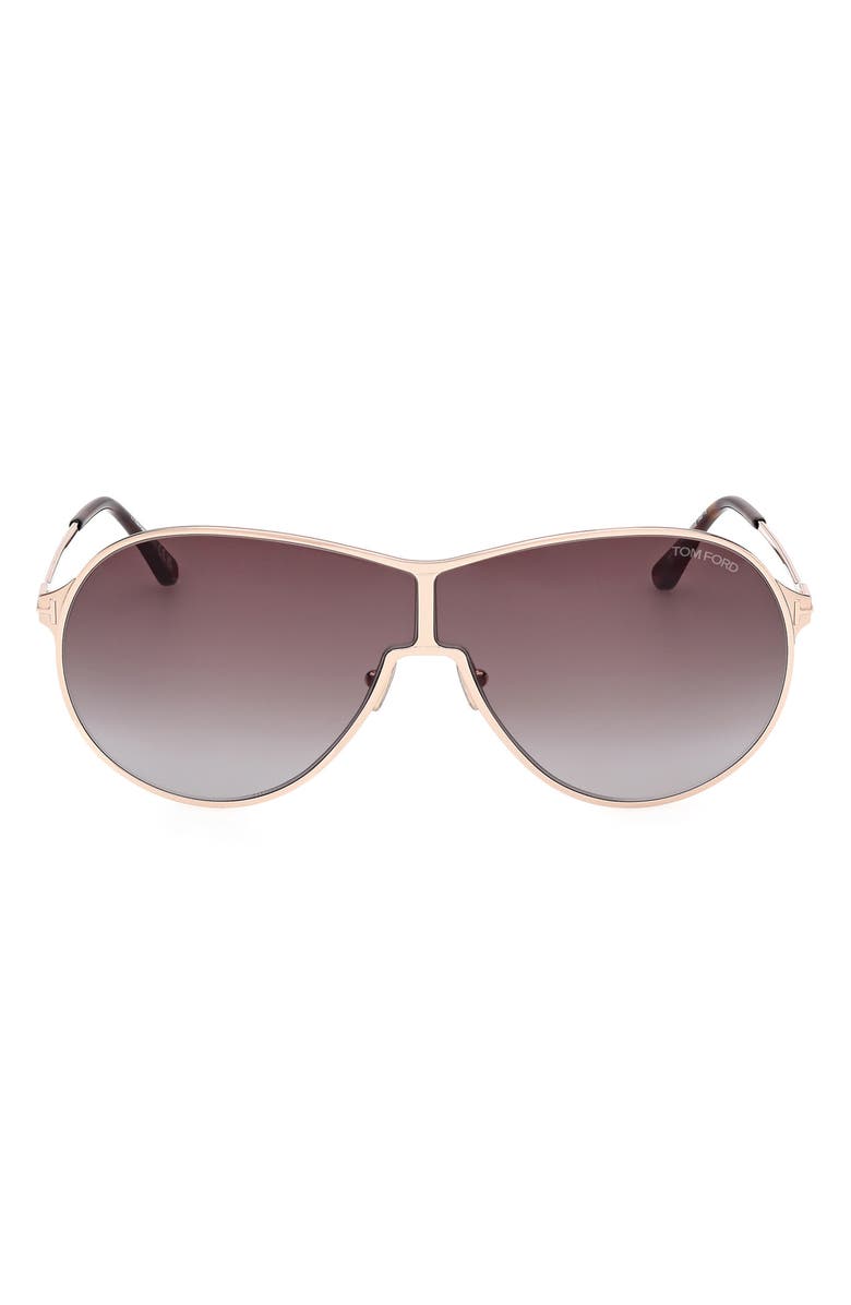 TOM FORD Gais 71mm Oversize Mirrored Pilot Sunglasses, Main, color, Rose Gold Dark Havana / T Logo