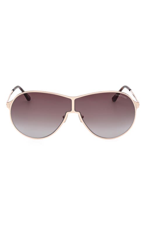 Tom Ford Gais 71mm Oversize Mirrored Pilot Sunglasses In Rose Gold Dark Havana/t Logo