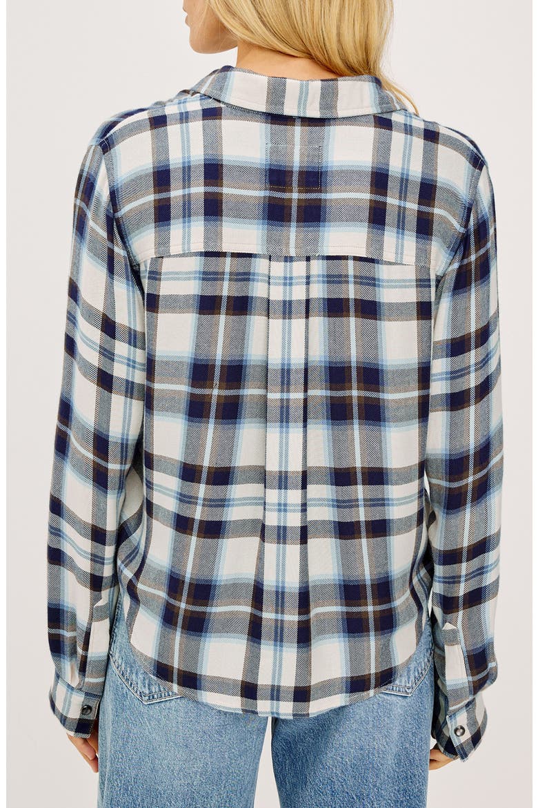 Malin Cropped Plaid Button-Up Shirt, Alternate, color, ECRU MIDNIGHT