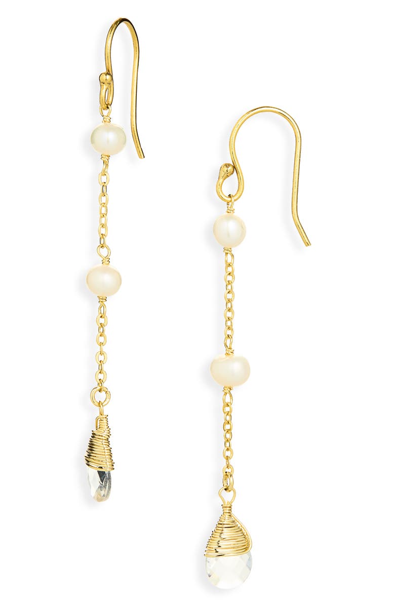 Kiara by Ki-ele Sara Crystal Quartz and Freshwater Pearl Drop Earrings, Main, color, Gold
