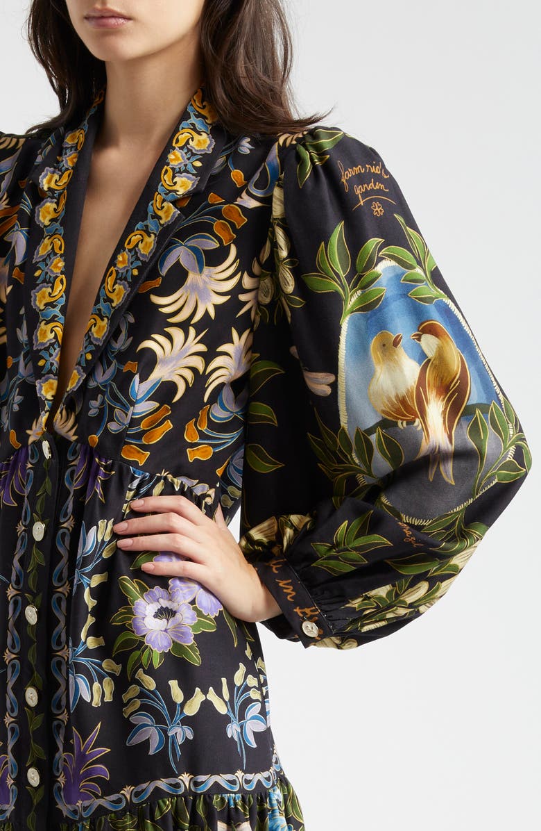 FARM Rio Black Winter Garden Long Sleeve Shirtdress, Alternate, color, 