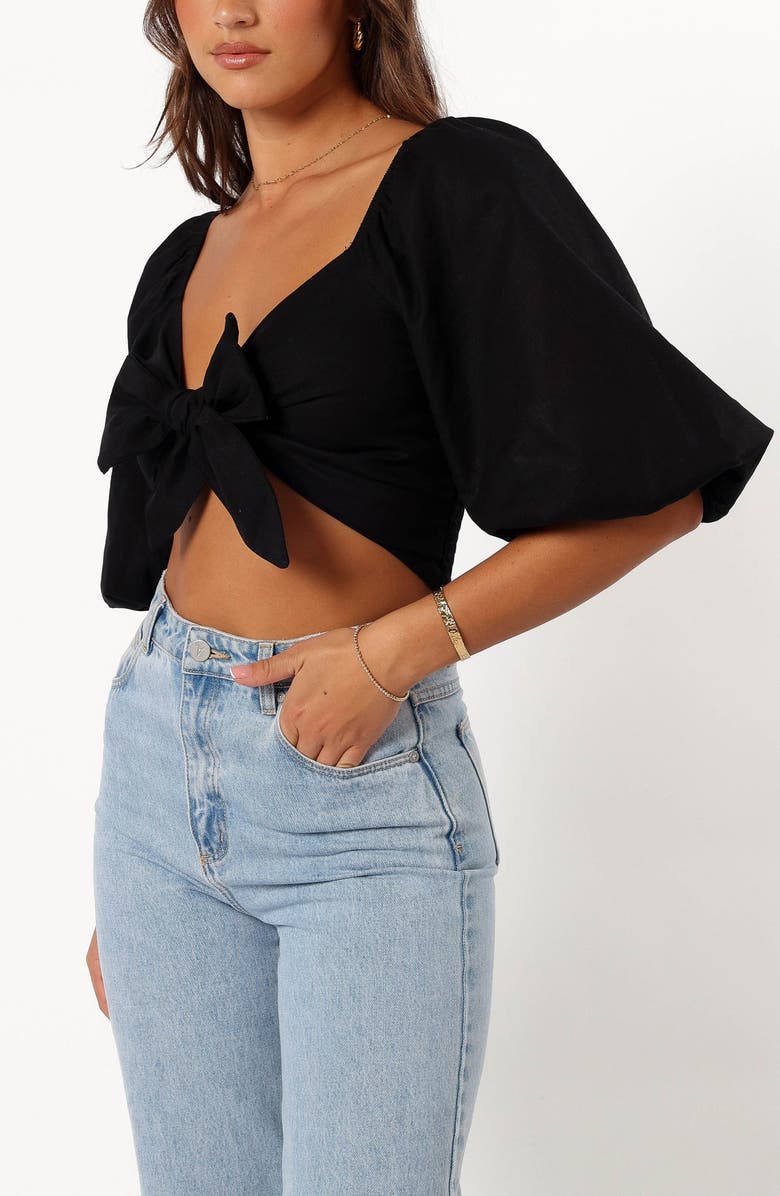 Petal & Pup Celine Tie Front Cotton & Linen Crop Top, Alternate, color,