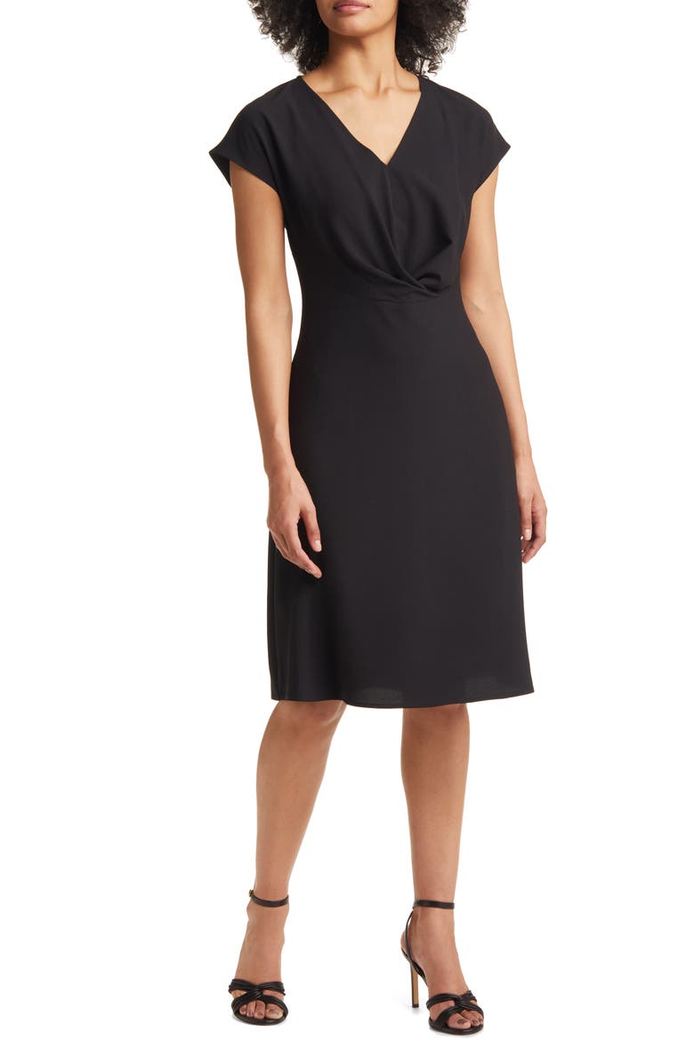 Tahari ASL V-Neck Twist Front Fit & Flare Dress, Main, color, 